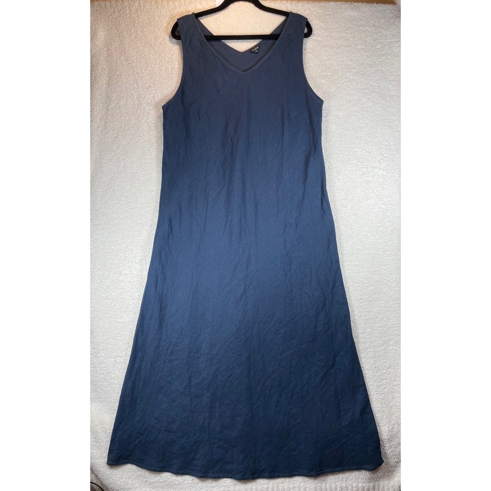 vivid 100% linen bias cut sleeveless long dress XXL navy lagenlook minimalist